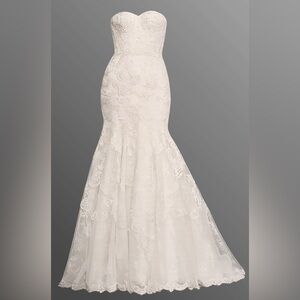 GALINA SIGNATURE Ivory Size 2 Corset Bodice Mermaid Lace Wedding Dress